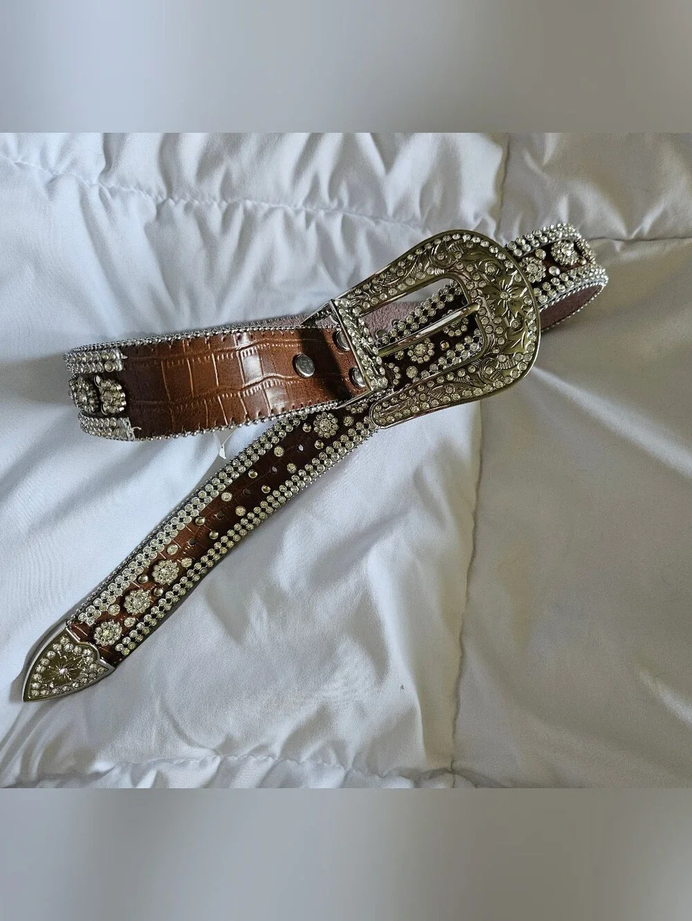 Boot Barn Angel Ranch Rhinestone Brown Western with Rhinestone Buckle